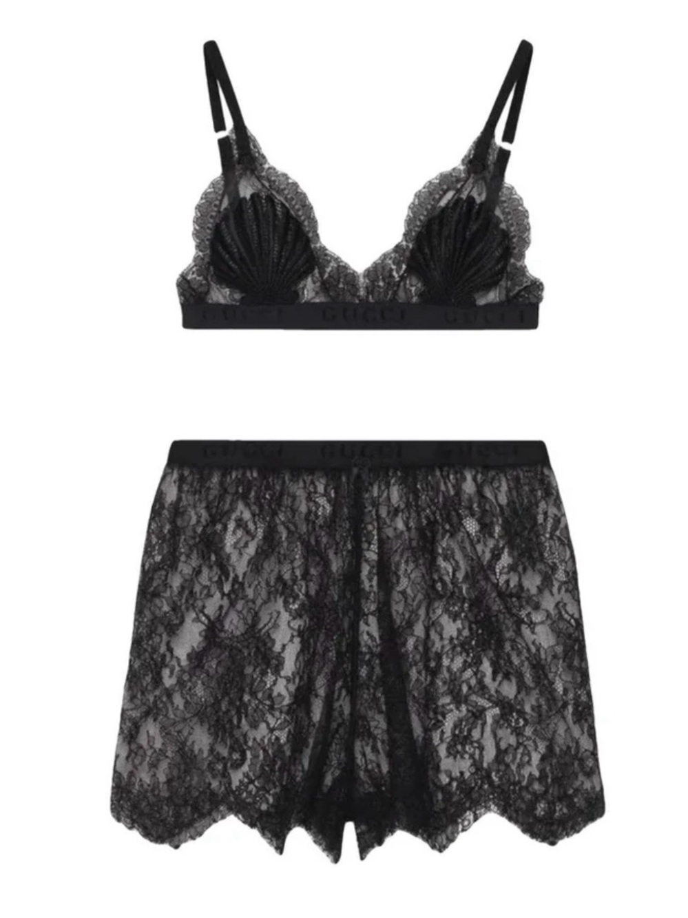 Gucci Sheer Black Lace Bralette and Shorts Set